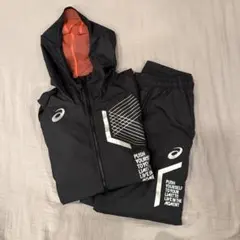 asics フード付きランニングジャケット S 黒