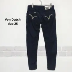 Von Dutch 古着 デニムパンツ ストレッチ ロゴ刺繍 25 濃紺K196のサムネイル