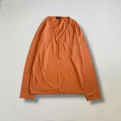 COMME CA ISM　Vネックニット オレンジ　薄手　長袖　L　差し色