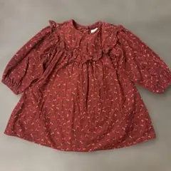 ネクスト　コーデュロイ　ワンピース　赤　バーガンディ　花柄