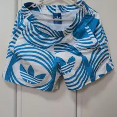 adidas ストライプ柄 水着 S ホワイト/ブルー