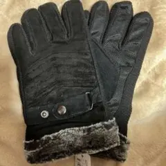 メンズ スエード手袋 ファー付き 黒