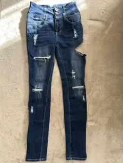 ダメージ加工ダークブルースキニーデニム