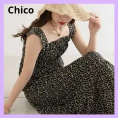 【chico】小花柄シャーリングロングタンクワンピース