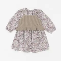 プティマイン　花柄ワンピースビスチェセット90サイズ