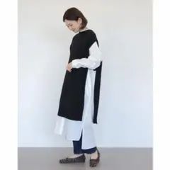 美品 アメリカンホリック バックボタンロング ニットベスト ブラック