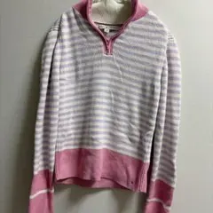 【日本製】トミーヒルフィガー ハーフジップ コットンニット L マルチボーダー