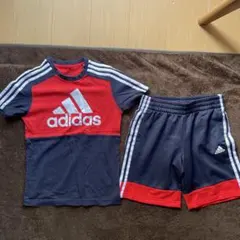 adidas 赤 青 ストライプ 上下セット 150cm