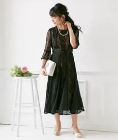 competito 小さいサイズブランド 総レース裾切替ワンピースドレス