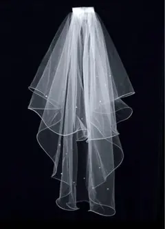 ウェディングベール 二段式 ホワイト　パール