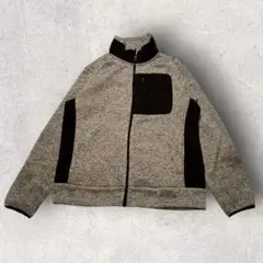 フリースジャケット グレー×ブラック切替 ジップアップ L