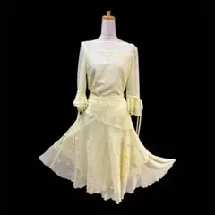 Y5888【ユーナ】★M レモンイエロー 花柄 セットアップ 社交ダンス