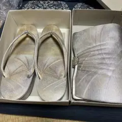 シルバー系 花模様 草履、バッグセット