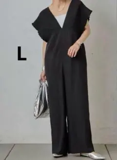 ギャザーオールインワン L ブラック サロペット 新品未使用