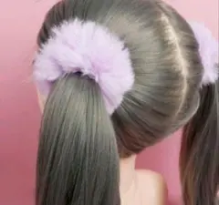 フェイク ファー シュシュ ヘアゴム パープル ラベンダー