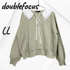 doublefocus 襟レースニット セーター トップスLLオリーブグリーン