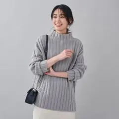 상태좋음 アンタイトル ワイドリブ ボトルネックニット ライトグレー系