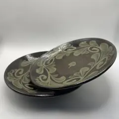 やちむん 皿 2枚セット 唐草模様 美品のサムネイル