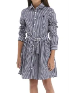 ポロラルフローレン ストライプ シャツワンピース ネイビー 14（150）