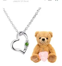 ネックレス 誕生石 ダイヤ オープンハート テディベア ぬいぐるみ ギフトセット