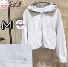 GAP クロップド丈 ジップアップ パーカー アイスブルー M 長袖　フード付