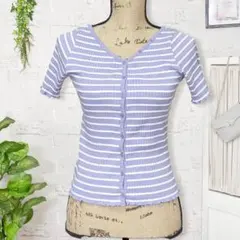 ナイス クラップ【F】リブニットボーダーカーディガン　Vネック　半袖　トップス