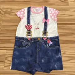 ひな様専用　ウサギ　刺繍　デニム風　ロンパース　オーバーオール風