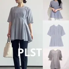 PLST プラステ　コットンブレンドシアーペプラムブラウス（5分袖）　M