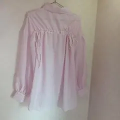 GRLグレイルピンクストライプシャツ未使用に近い美品シフォン透け感あり後ろリボン