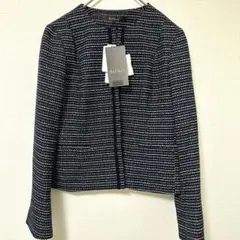 【新品】Reflect ノーカラージャケット ツイード M (9号)紺 日本製のサムネイル