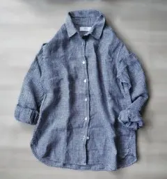 ギンガムチェック 長袖シャツ ネイビー