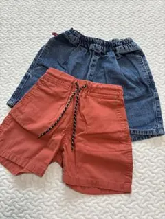 ハーフパンツ 2点セット デニム オレンジ