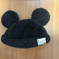 ディズニー　耳付き　ボア　キャップ　帽子　ブラック　黒　ファンキャップ　ミッキー