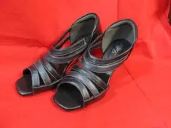 ●未使用●Belfort オープントゥ ウェッジソール パンプス 黒/23.5