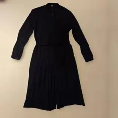 ユニクロ　ネイビー 長袖 プリーツ ワンピース L