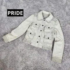 【PRIDE プライド】デニムジャケット・フリンジ加工　パッチポケット・綿100