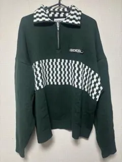 GIDEAL.rubber logo zip knit ハーフジップニット