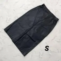 本革 レザースカート 黒 ベルト付き膝丈 タイト シンプル 綺麗 タイトスカート