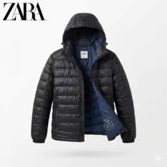 【美品】ZARA ザラ 中綿ジャケット M 黒 フード付き ソロナ 軽量 古着