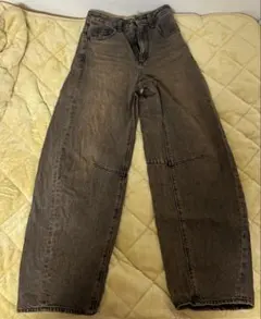 バレルレッグデニムジーンズ GU ブラウン XS