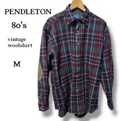 ペンドルトン80sUSA PENDLETON エルボーパッチ ウールシャツ M