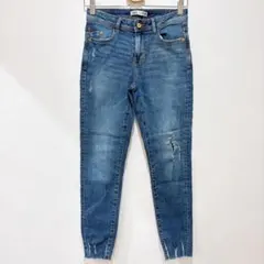 ZARA ザラ スキニーデニム ダメージ加工 ストレッチ M相当 美脚