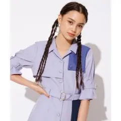 【タグ付】REDYAZEL トレンチカラーブロックプリーツシャツワンピース 紫