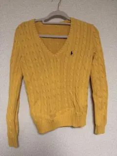 ラルフローレン　イエロー ケーブルニット Vネックセーター