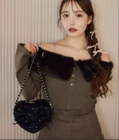 ビジュー　ファー付きニット　ブラウン　ナイスクラップ　美品