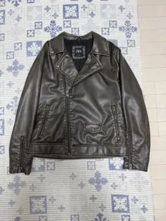 ZARA ダブルライダースジャケット ダークブラウン XL