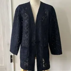 美品⭐︎レースジャケット　紺色　サマージャケット　レース羽織　日本製のサムネイル