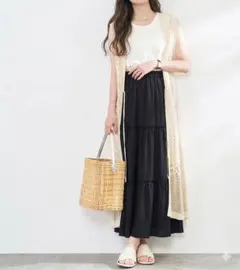 【Market】coen レース編みロングベスト アイボリーのサムネイル