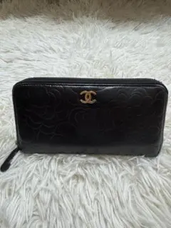 CHANEL シャネル カメリア ココマーク ラウンドファスナー 長財布 黒