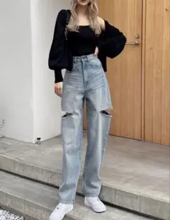 GRL スリットデニムワイドパンツ(cu420)